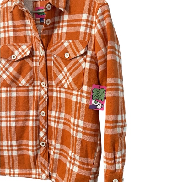 Empyre Women’s Flannel Sherpa Long Sleeve Jacket Color Orange White - Picture 6 of 13